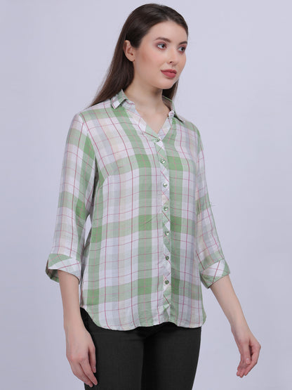 Green Checkered Print Formal Shirt