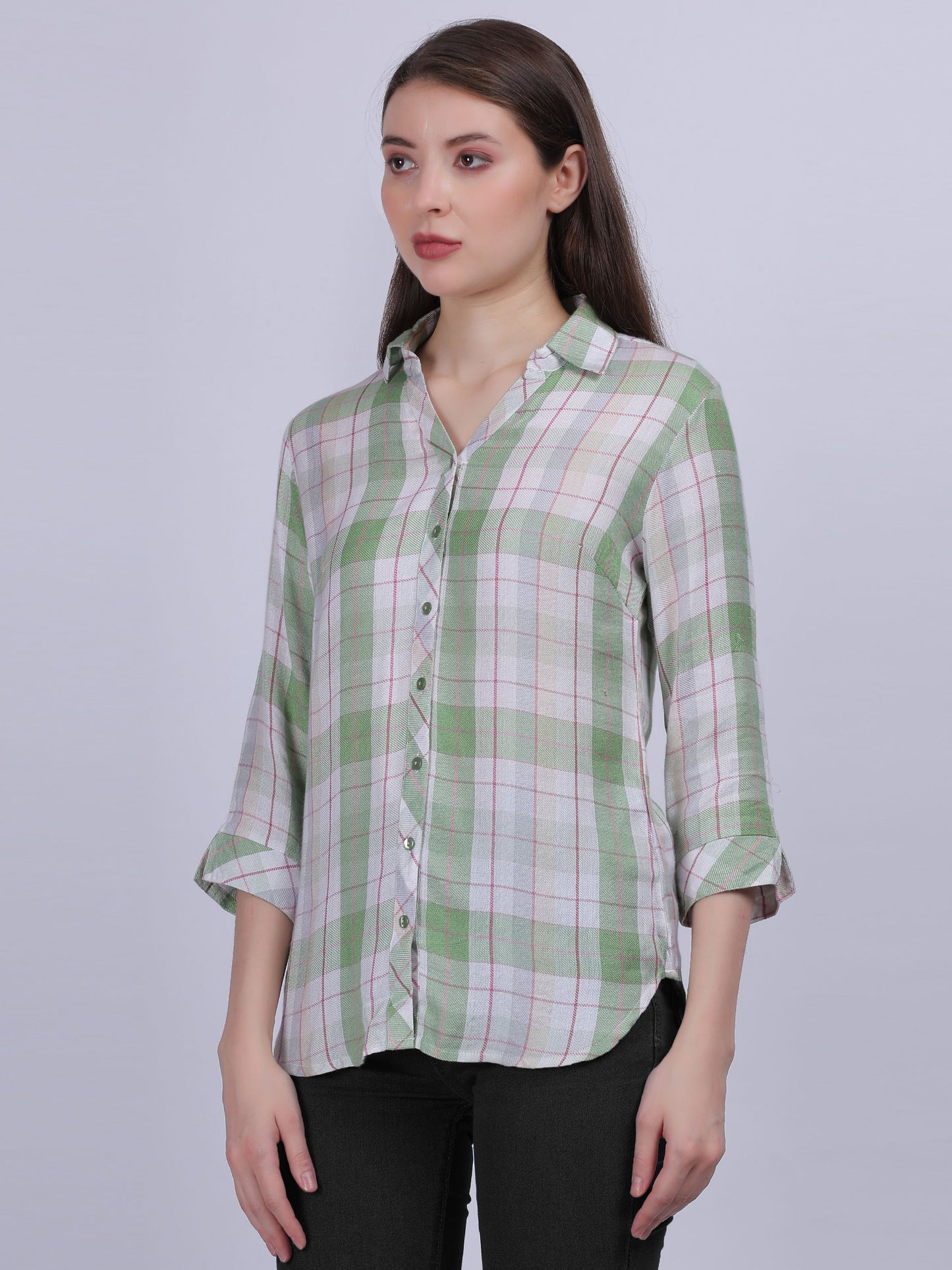 Green Checkered Print Formal Shirt