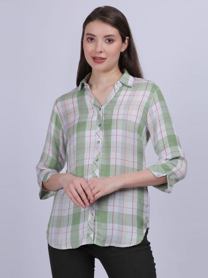 Green Checkered Print Formal Shirt