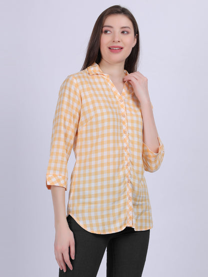 Yellow Checkered Print Formal Shirt