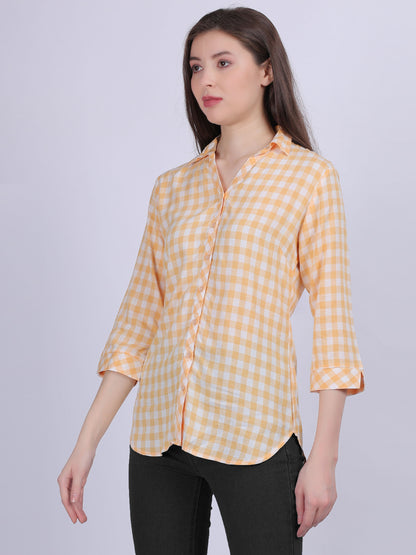 Yellow Checkered Print Formal Shirt