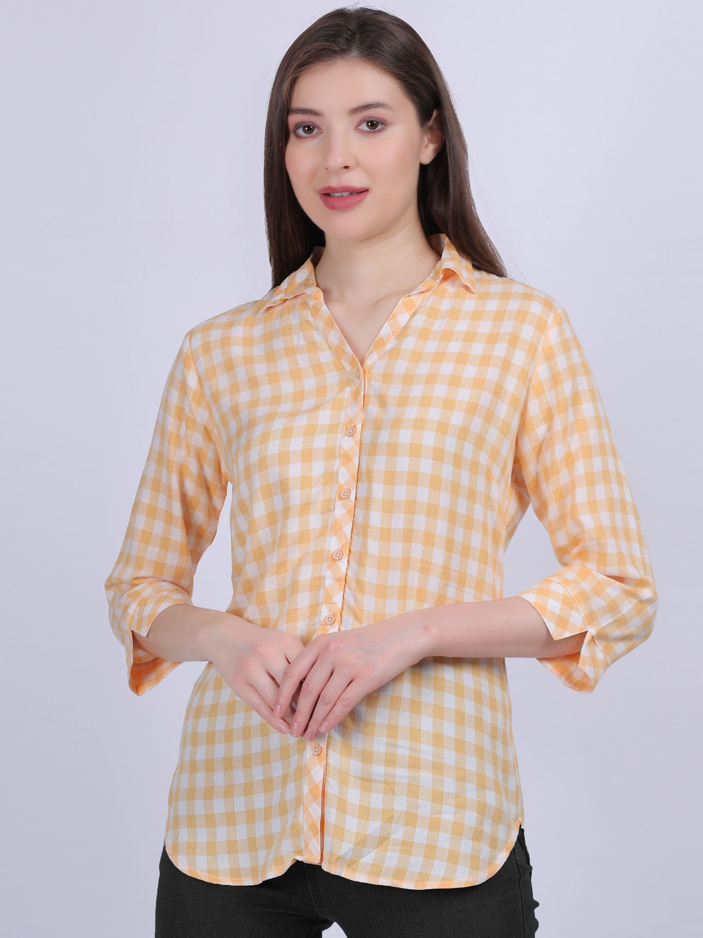 Yellow Checkered Print Formal Shirt