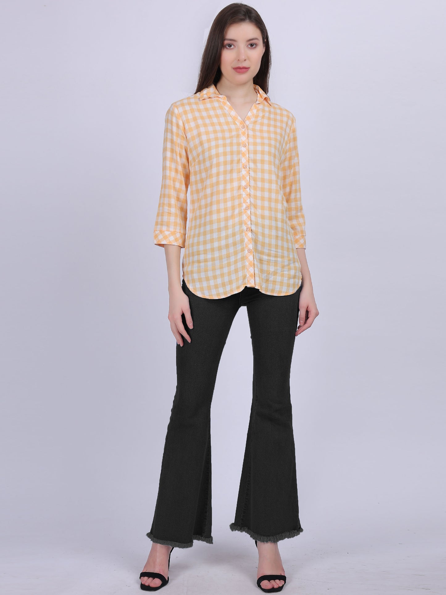 Yellow Checkered Print Formal Shirt