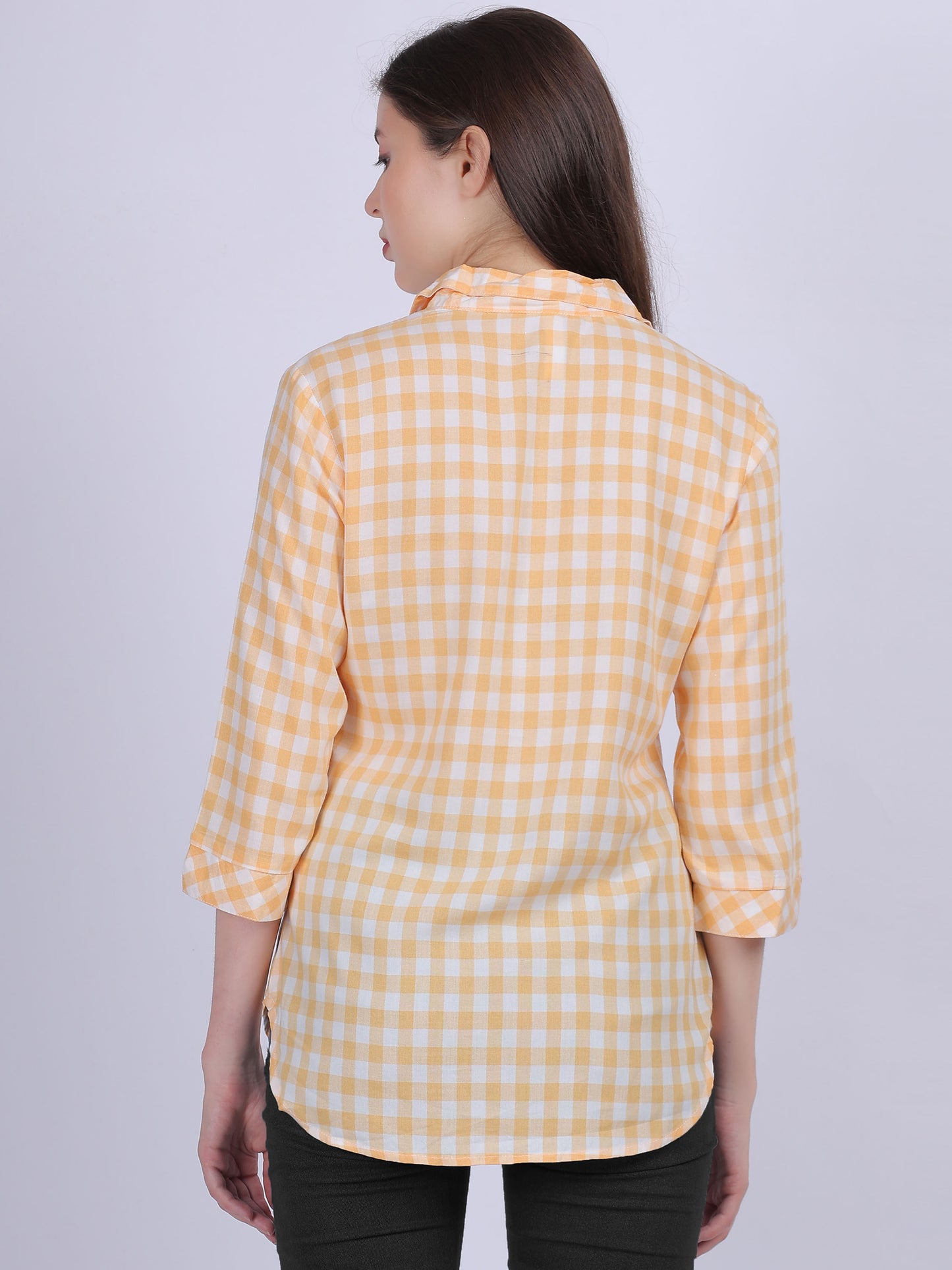 Yellow Checkered Print Formal Shirt