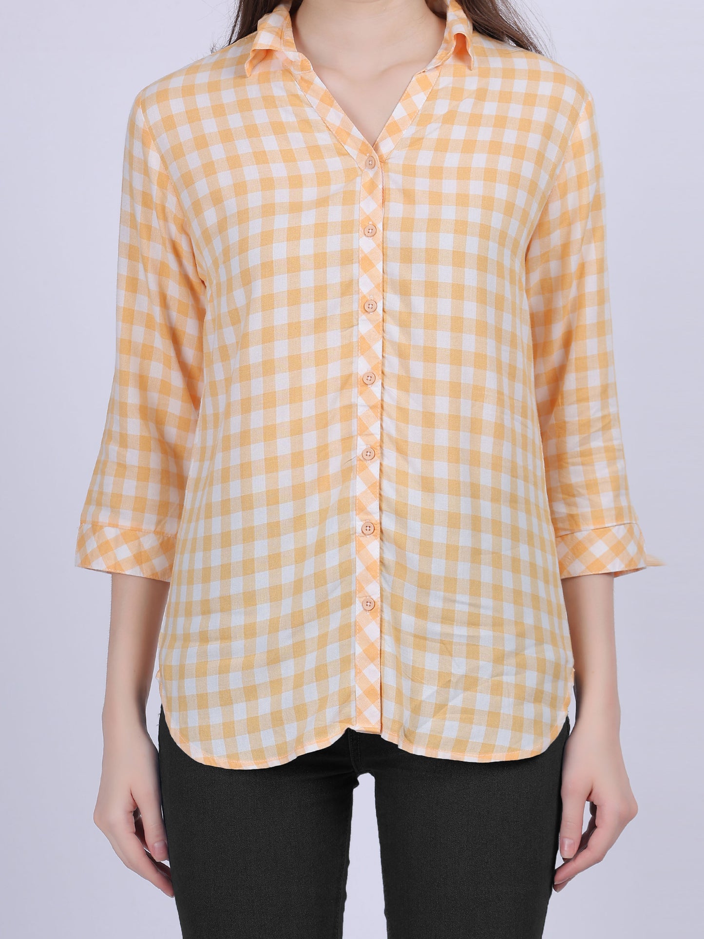 Yellow Checkered Print Formal Shirt