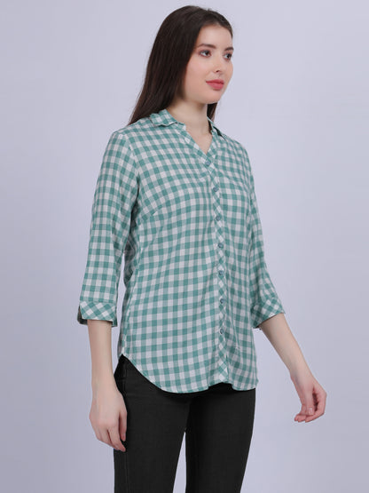 Green Checkered Print Formal Shirt