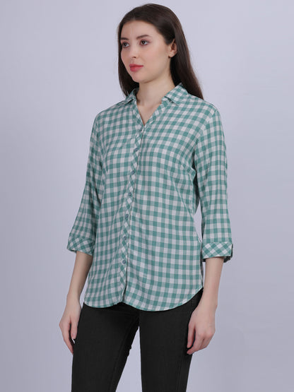 Green Checkered Print Formal Shirt