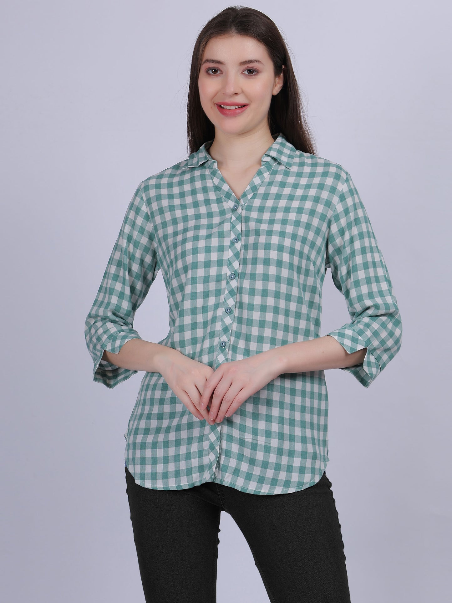 Green Checkered Print Formal Shirt