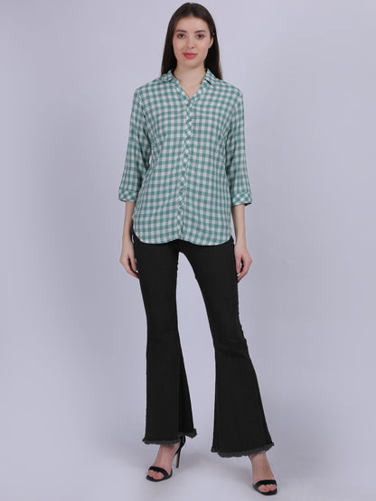 Green Checkered Print Formal Shirt