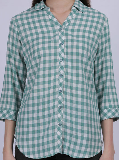 Green Checkered Print Formal Shirt