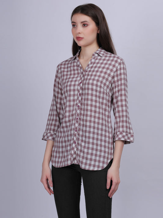 Brown Checkered Print Formal Shirt