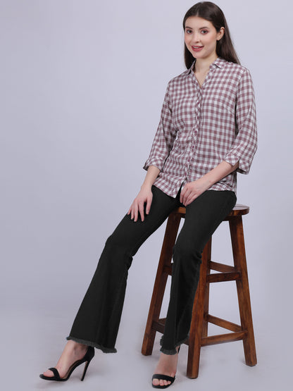 Brown Checkered Print Formal Shirt