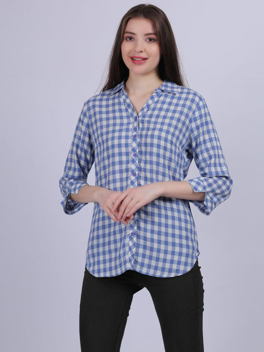 Blue Checkered Print Formal Shirt