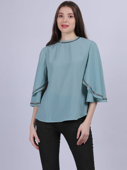 Fashion Casual Top With Handwork On Neck & Sleeves