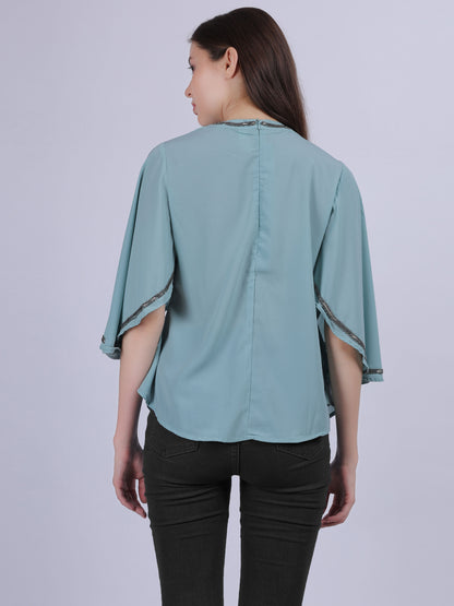 Fashion Casual Top With Handwork On Neck & Sleeves