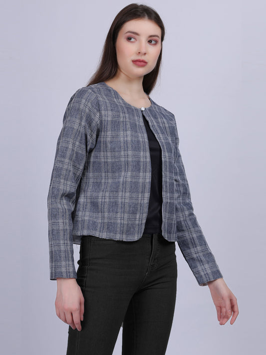 Cotton Checkered Print Fashion Short Jacket