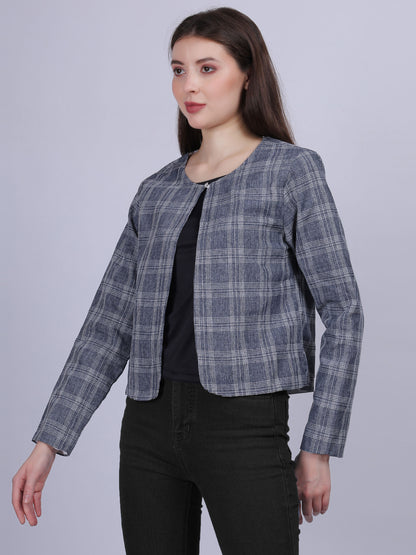 Cotton Checkered Print Fashion Short Jacket