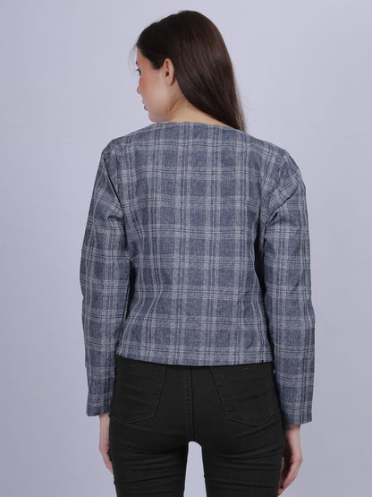 Cotton Checkered Print Fashion Short Jacket