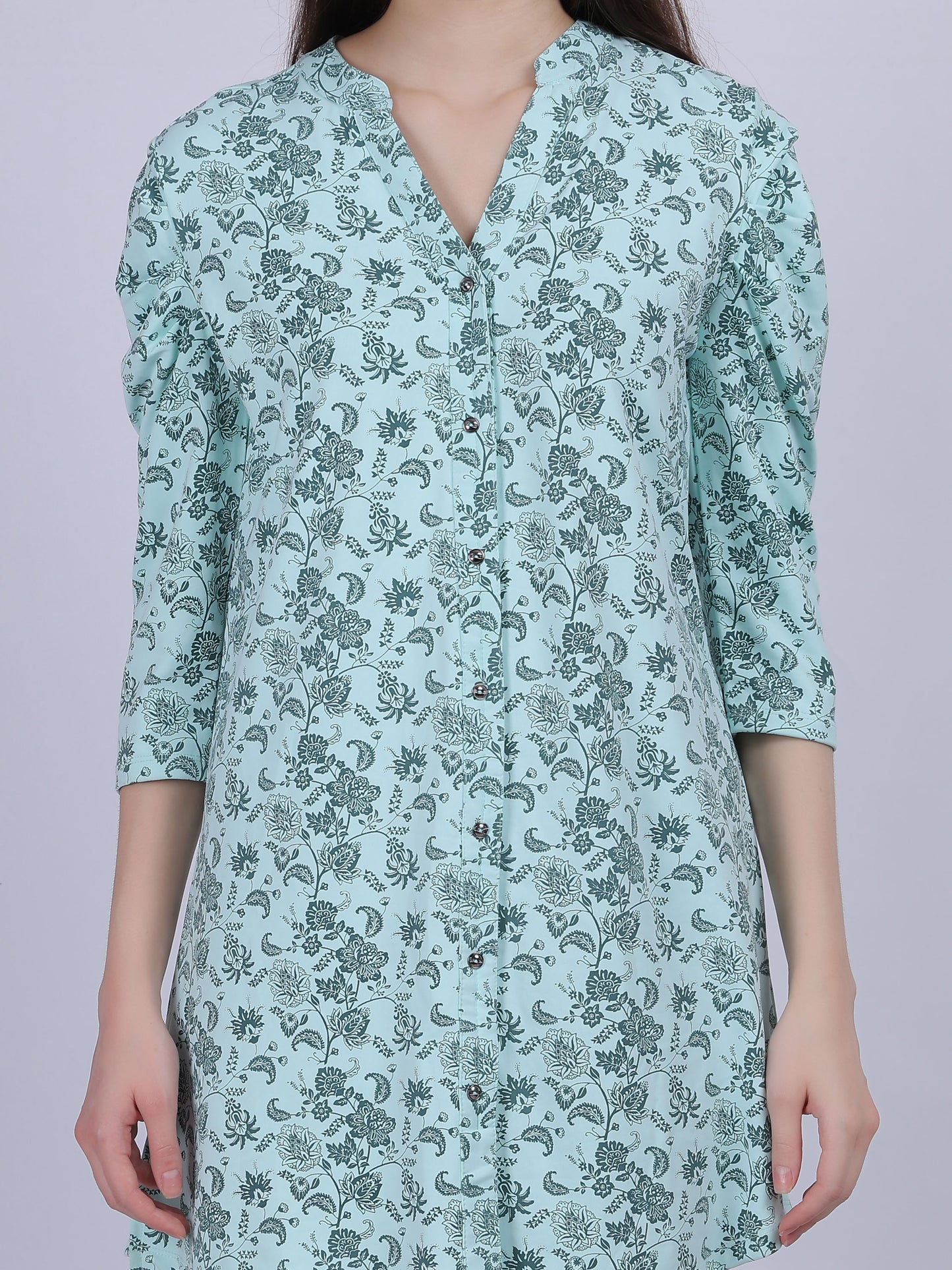 Mint Green Floral Print Long Tunic Fashion Top