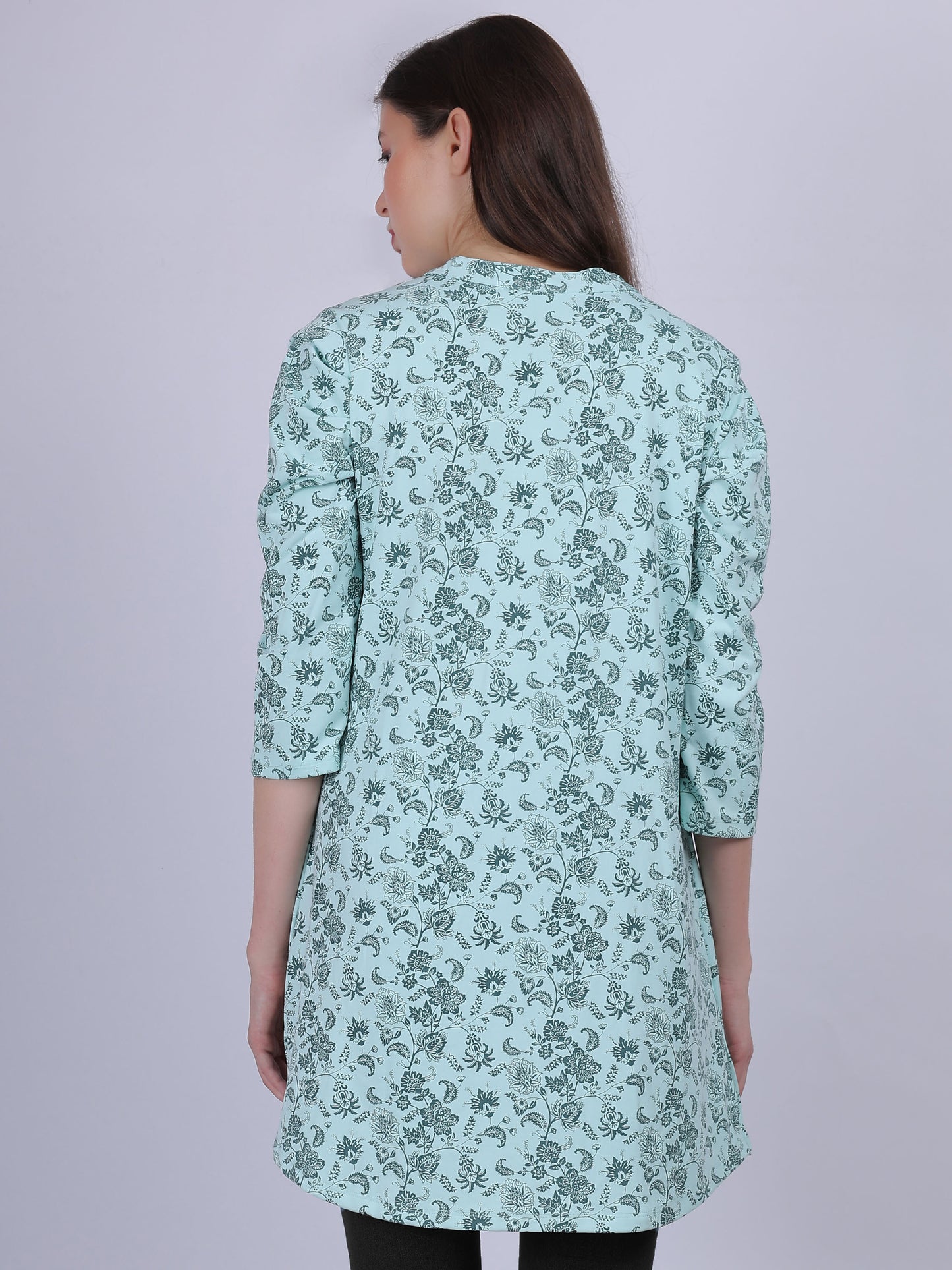 Mint Green Floral Print Long Tunic Fashion Top