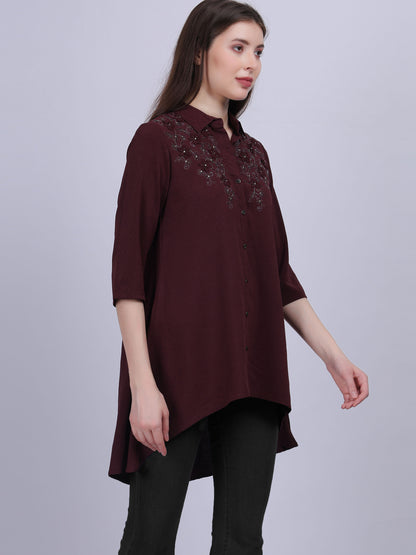 High-low Fashion Tunic Top With Embroidery