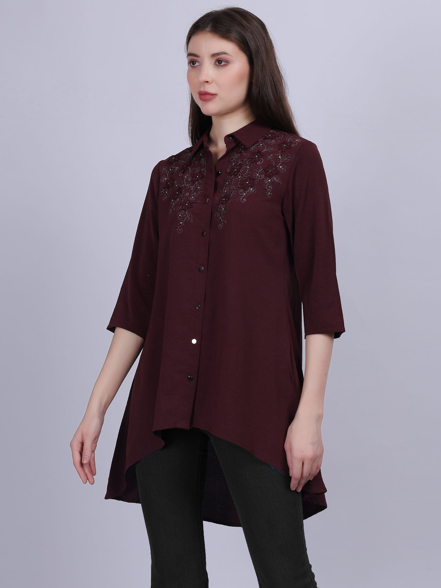 High-low Fashion Tunic Top With Embroidery