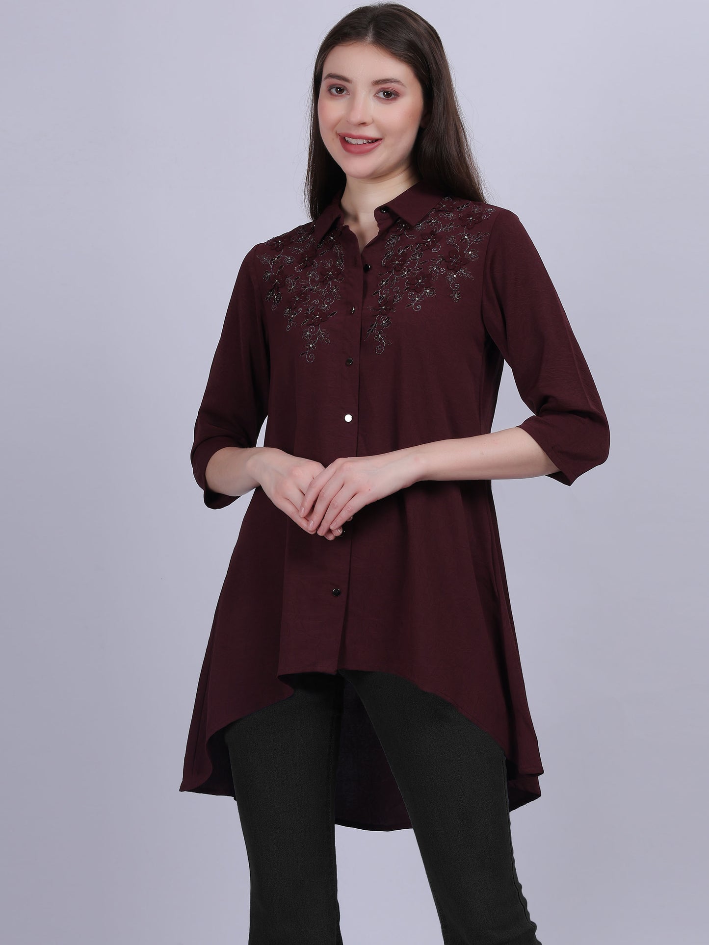 High-low Fashion Tunic Top With Embroidery