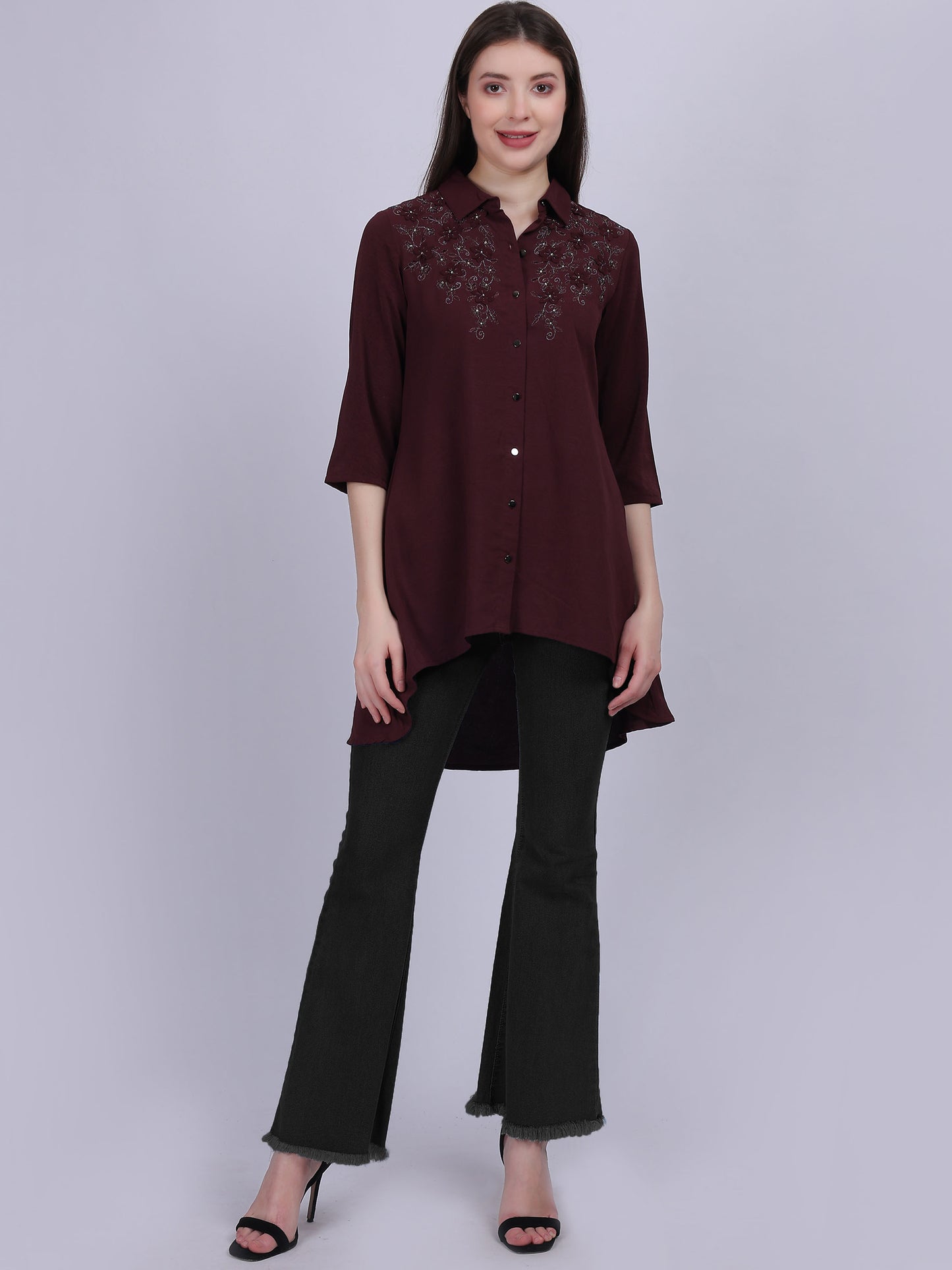 High-low Fashion Tunic Top With Embroidery