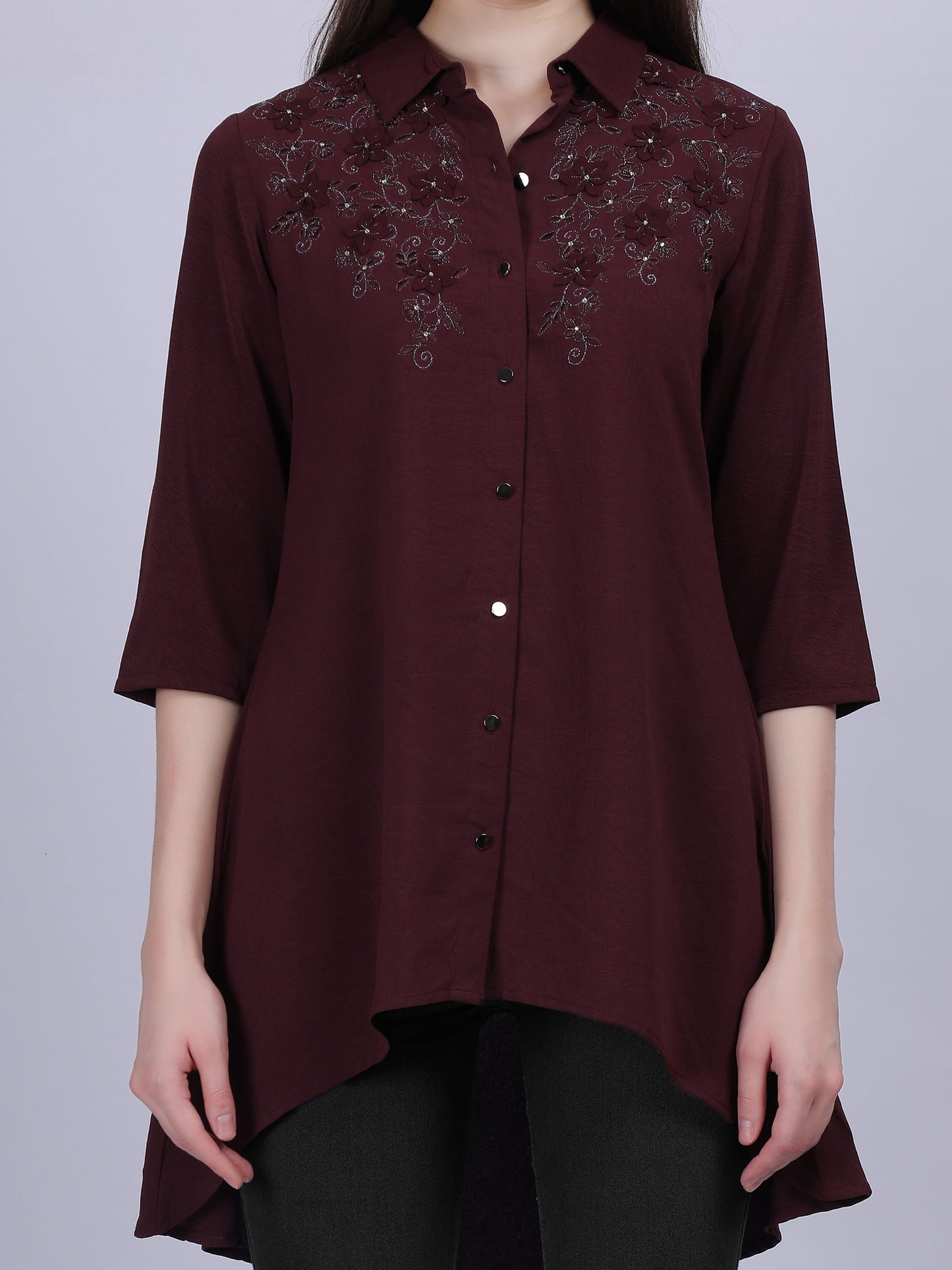 High-low Fashion Tunic Top With Embroidery