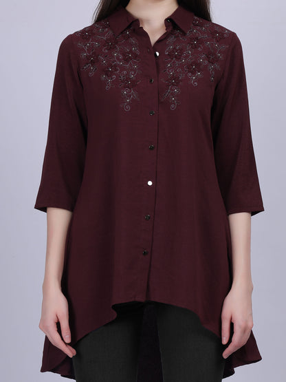 High-low Fashion Tunic Top With Embroidery