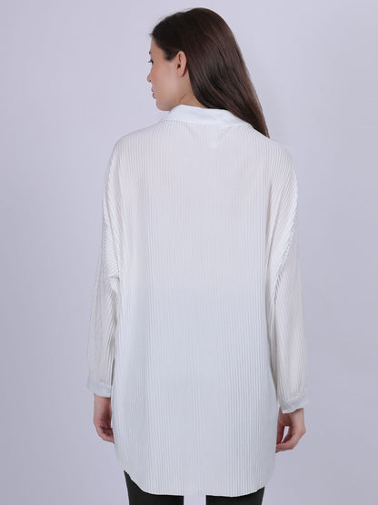 White Solid Oversized Pleated Shirt